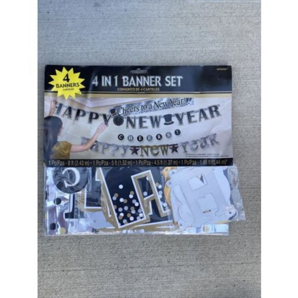 New Years Eve Letter Banner 4 Pack Silver Gold Black